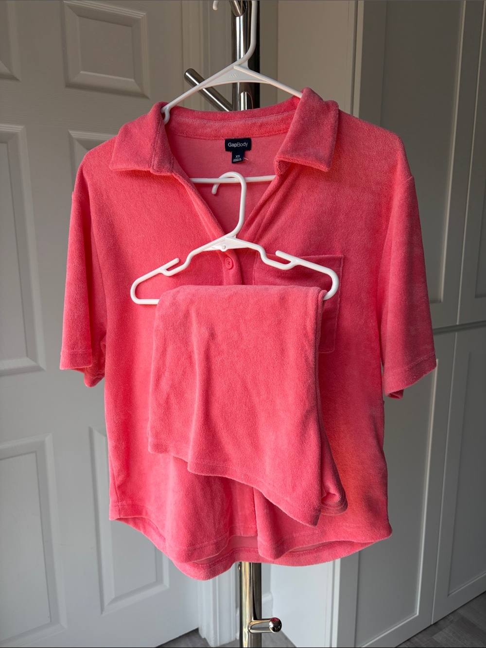 GAP Coral Terrycloth Set of Button-Down Top & Shorts, Size XS.